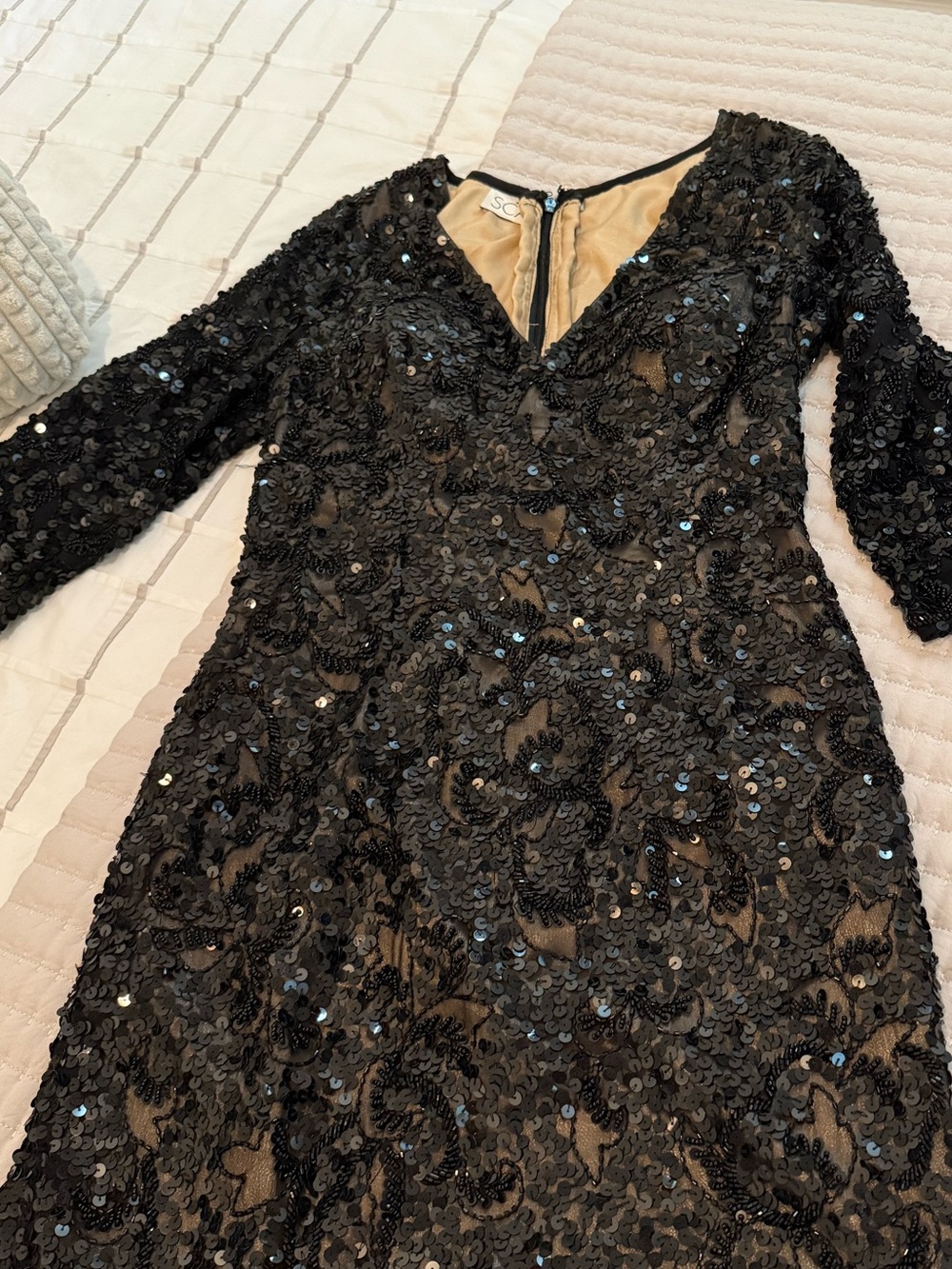 Scala Black Sequin 3/4 Sleeve Cocktail Dress